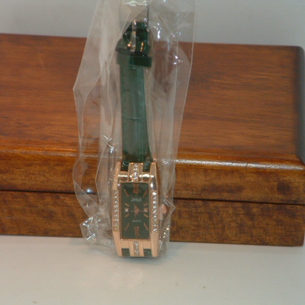 New Womens Green  Gold Crystal Bezel Dress Watch